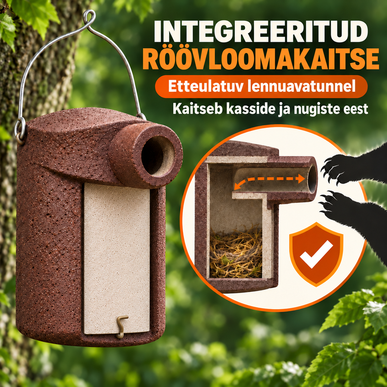 Kultasirkkujen pesälaatikko 3SV - turvakäytävällä varustettuna