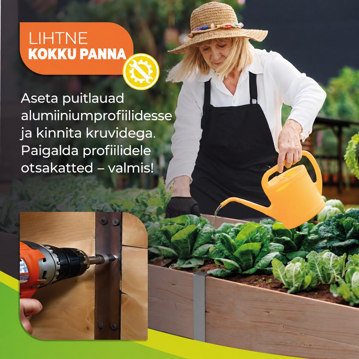 Puidust kõrgpeenra lihtne kokkupanek alumiiniumprofiilide ja kruvidega