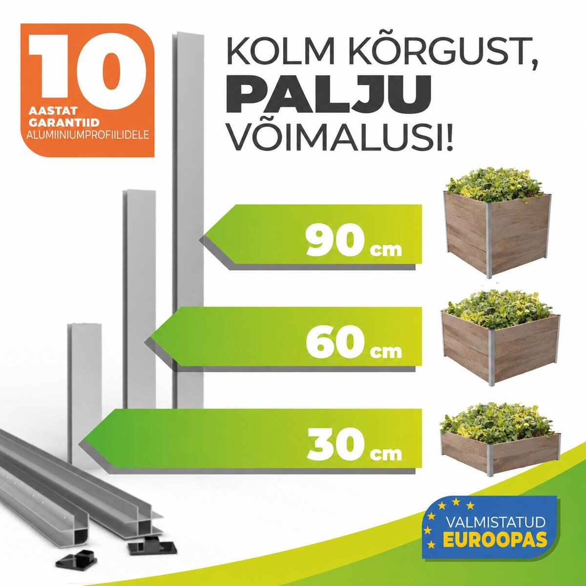Puidust moodulkõrgpeenar kolmes kõrguses: 30, 60 ja 90 cm