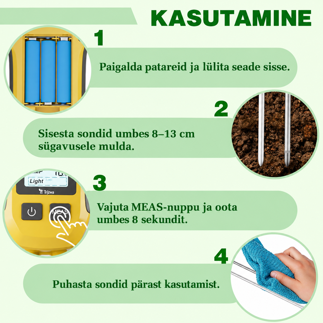 Digitaalne mullatester 5 ühes – pH, niiskus, temperatuur, viljakus ja valgus