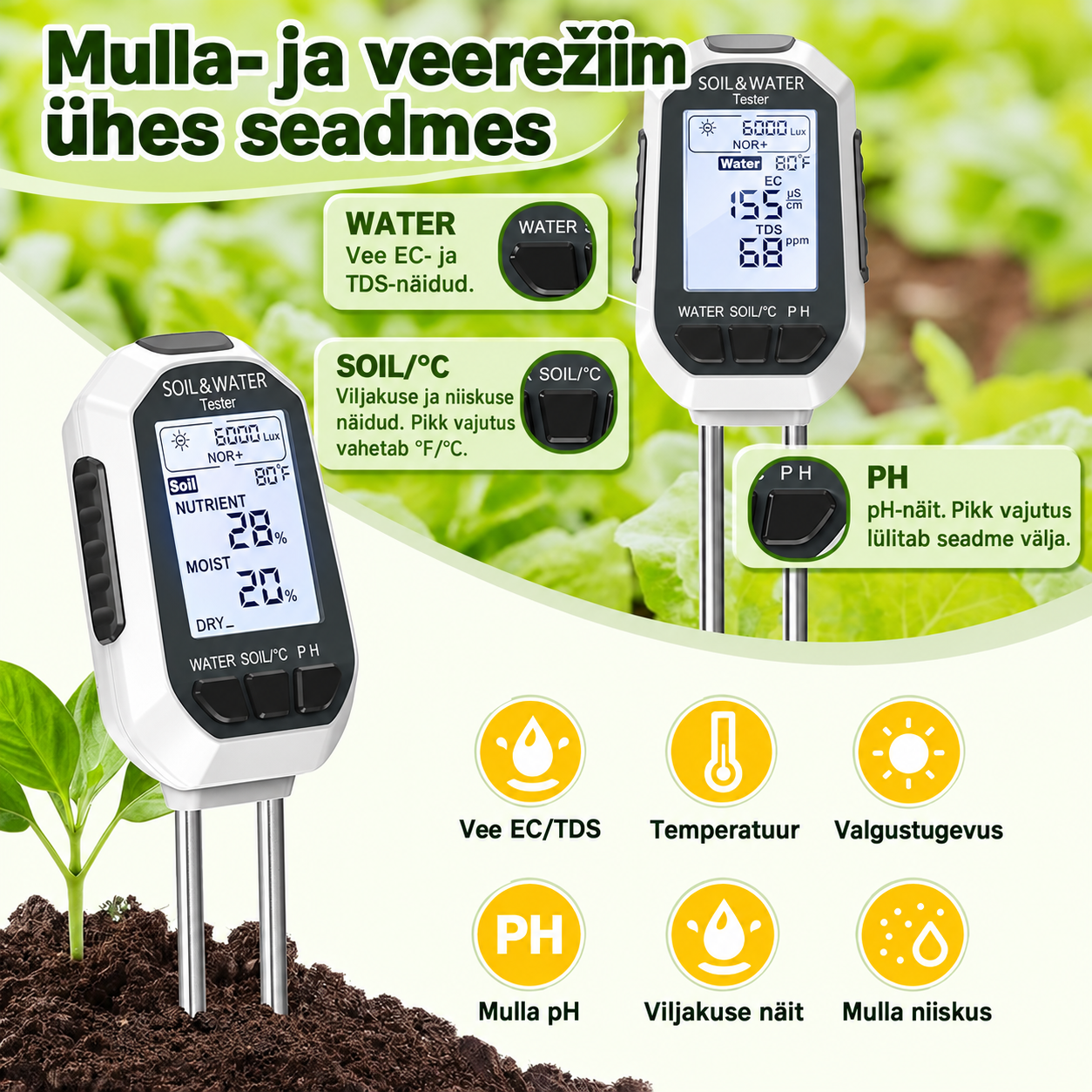 Digitaalne mullatester 7 ühes – taimede kasvutingimuste kontroll