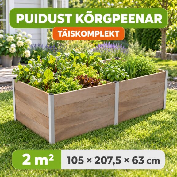 Puidust kõrgpeenar 2 m² mõõduga 105 × 207,5 × 63 cm