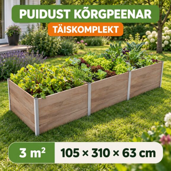Puidust kõrgpeenar 3 m² mõõduga 105 × 310 × 63 cm